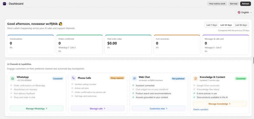 Shopify WhatsApp automation app dashboard