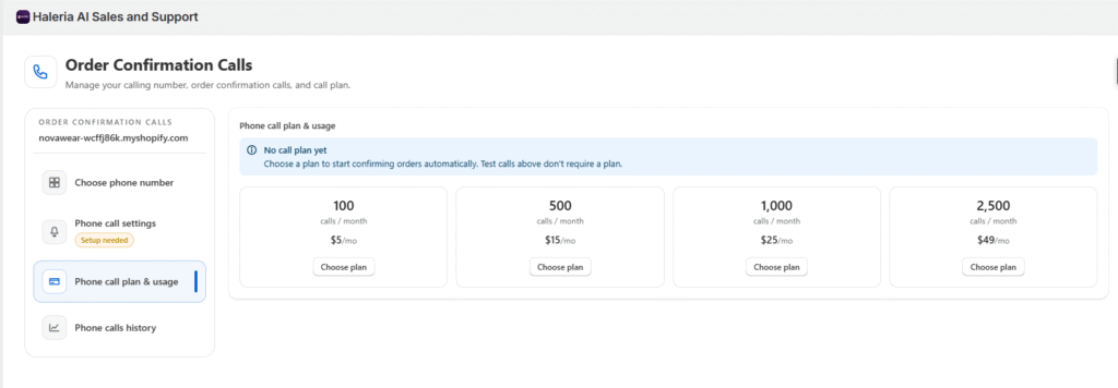 pricing plans for shopify order confirmation call