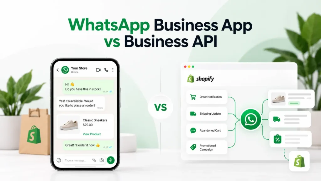WhatsApp Business API for Shopify compared with WhatsApp Business App